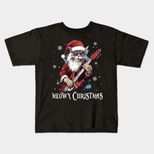 Cat Lovers Christmas Funny Santa Rock Cat Playing Kids T-Shirt